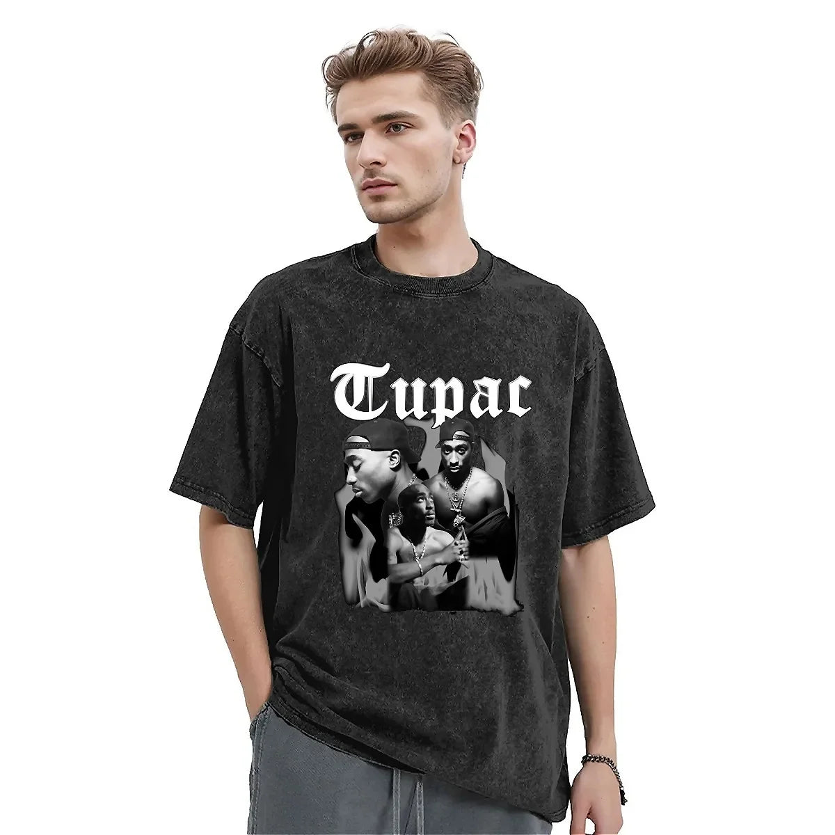 Oversized Washed T-Shirt Rapper Tupac 2PAC Casual T Shirts Hip Hop Kawaii Tee Shirt for Men Women Summer Y2K Basic Clothing