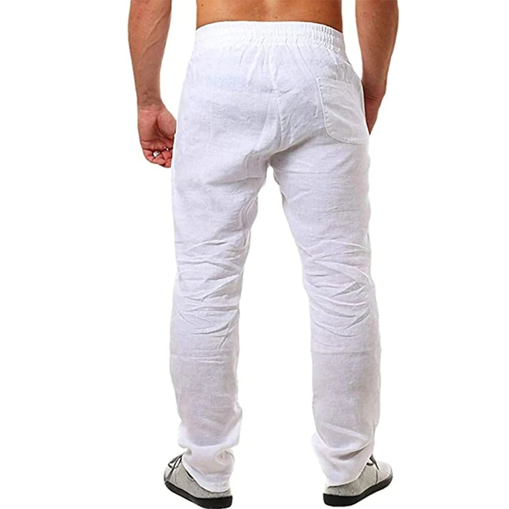 Korean Summer Men's Linen Pants New Breathable Solid Color Comfortable Pants Fitness Yoga Jogging Sweatpants Streetwear