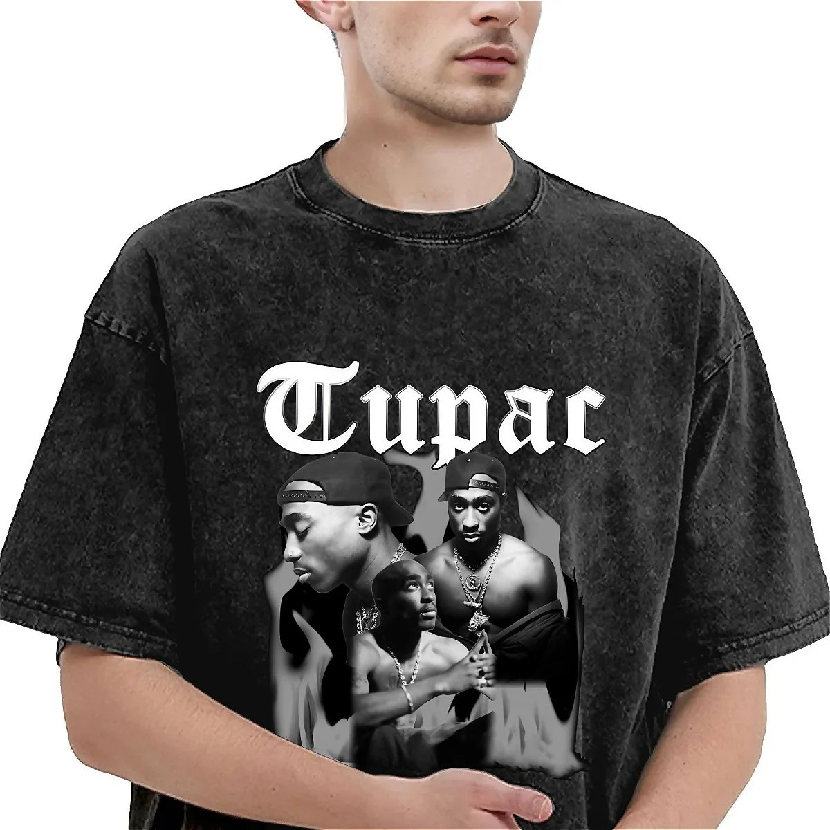 Oversized Washed T-Shirt Rapper Tupac 2PAC Casual T Shirts Hip Hop Kawaii Tee Shirt for Men Women Summer Y2K Basic Clothing